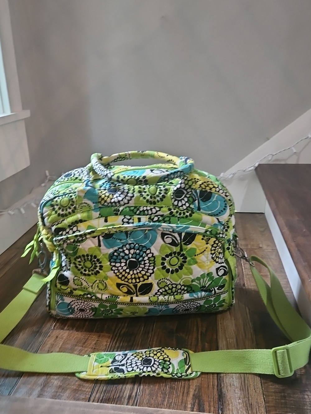 Vera Bradley Laptop Bag Quilted Floral Crossbody Bag in Lime Green Yellow & Teal